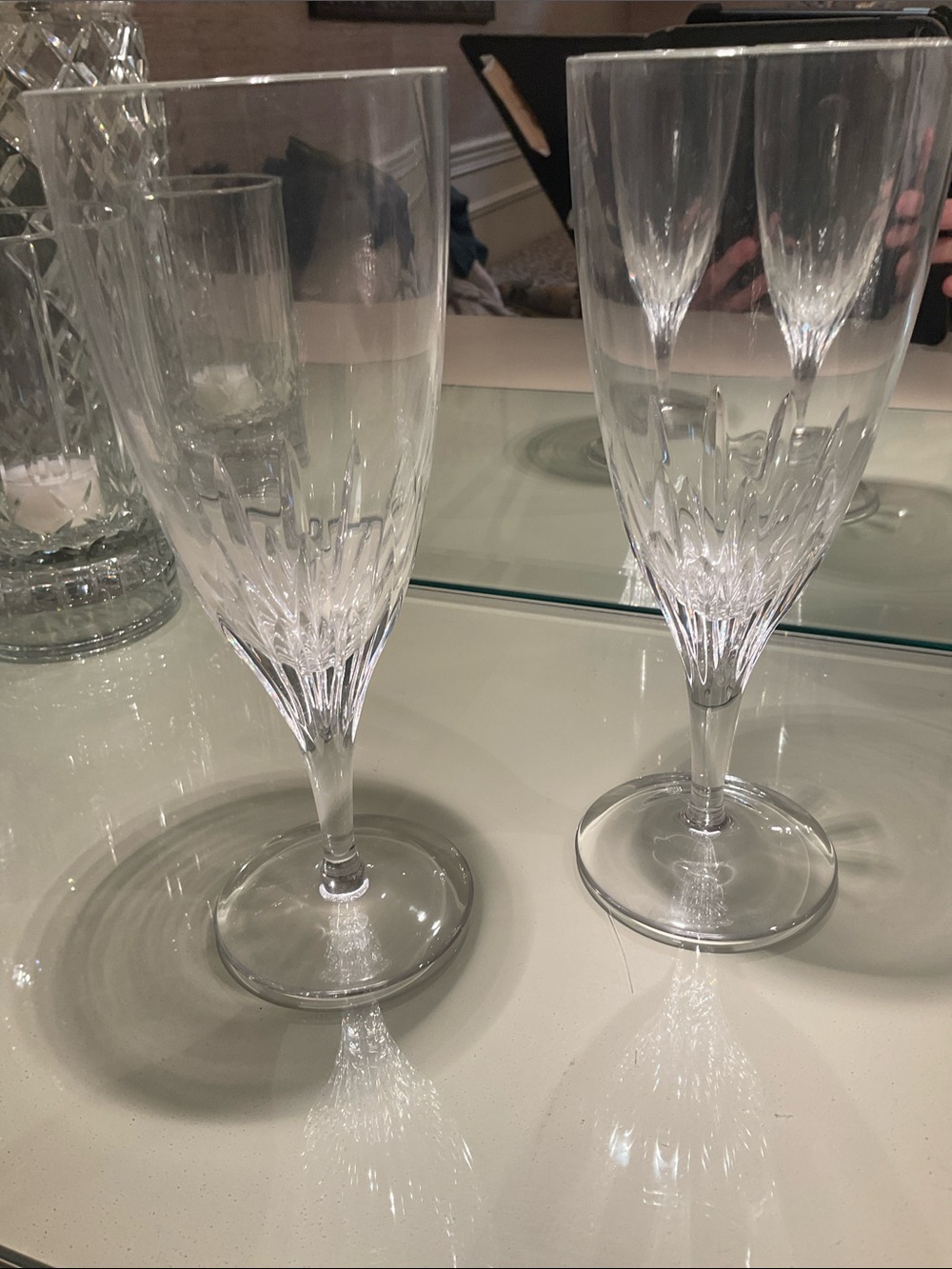 Set of two mint condition, Marquis by Waterford 8” glasses.  Beautiful shape.
